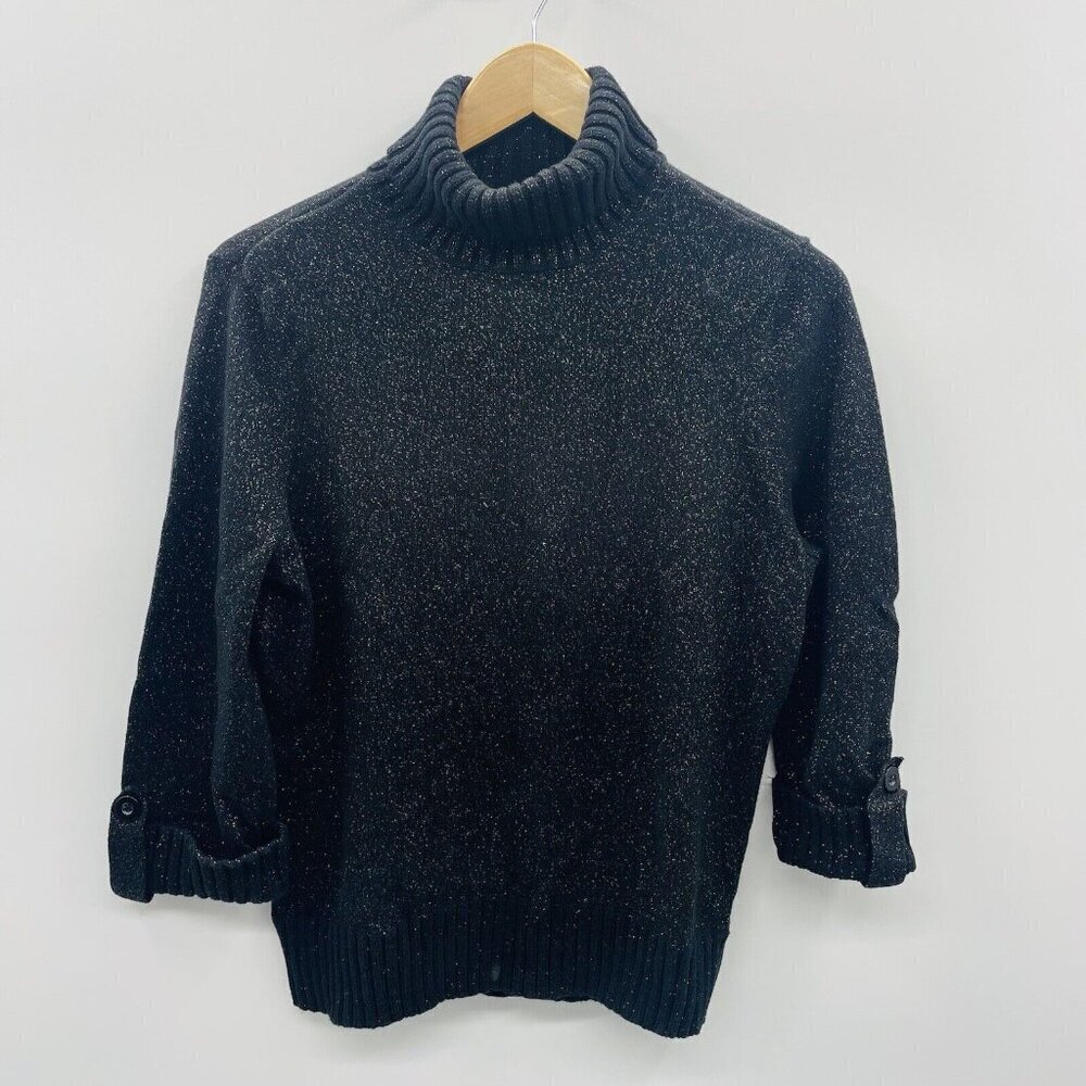 Studio Works Petite Womens PL Large 3/4 Sleeve Turtleneck Pullover Sweater Black
